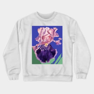 Iris Watercolor Painting - Glorious Purple on Navy Blue Crewneck Sweatshirt